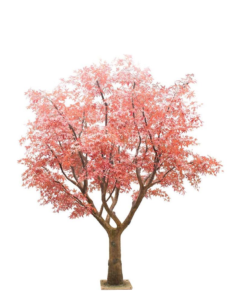 Artificial maple tree with coral-red leaves